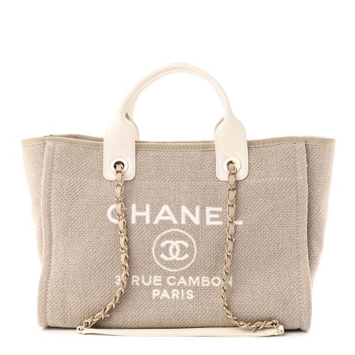 Chanel Mixed Fibers Calfskin Deauville Tote Light Grey,CHANEL,BAGS
