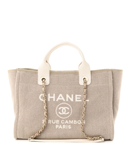 Chanel Mixed Fibers Calfskin Deauville Tote Light Grey,CHANEL,BAGS