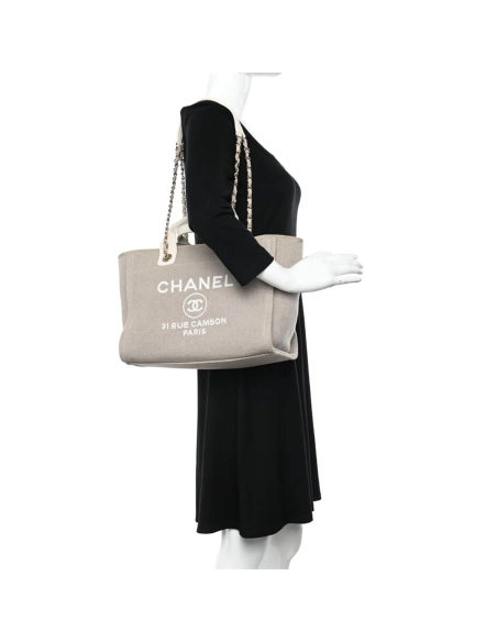 Chanel Mixed Fibers Calfskin Deauville Tote Light Grey,CHANEL,BAGS