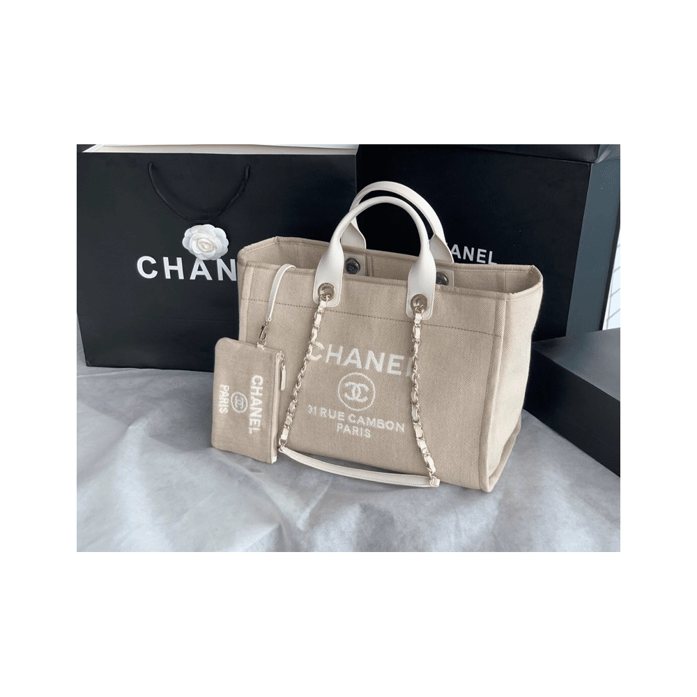 Chanel Mixed Fibers Calfskin Deauville Tote Light Grey,CHANEL,BAGS