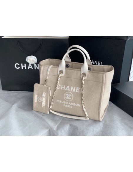 Chanel Mixed Fibers Calfskin Deauville Tote Light Grey,CHANEL,BAGS