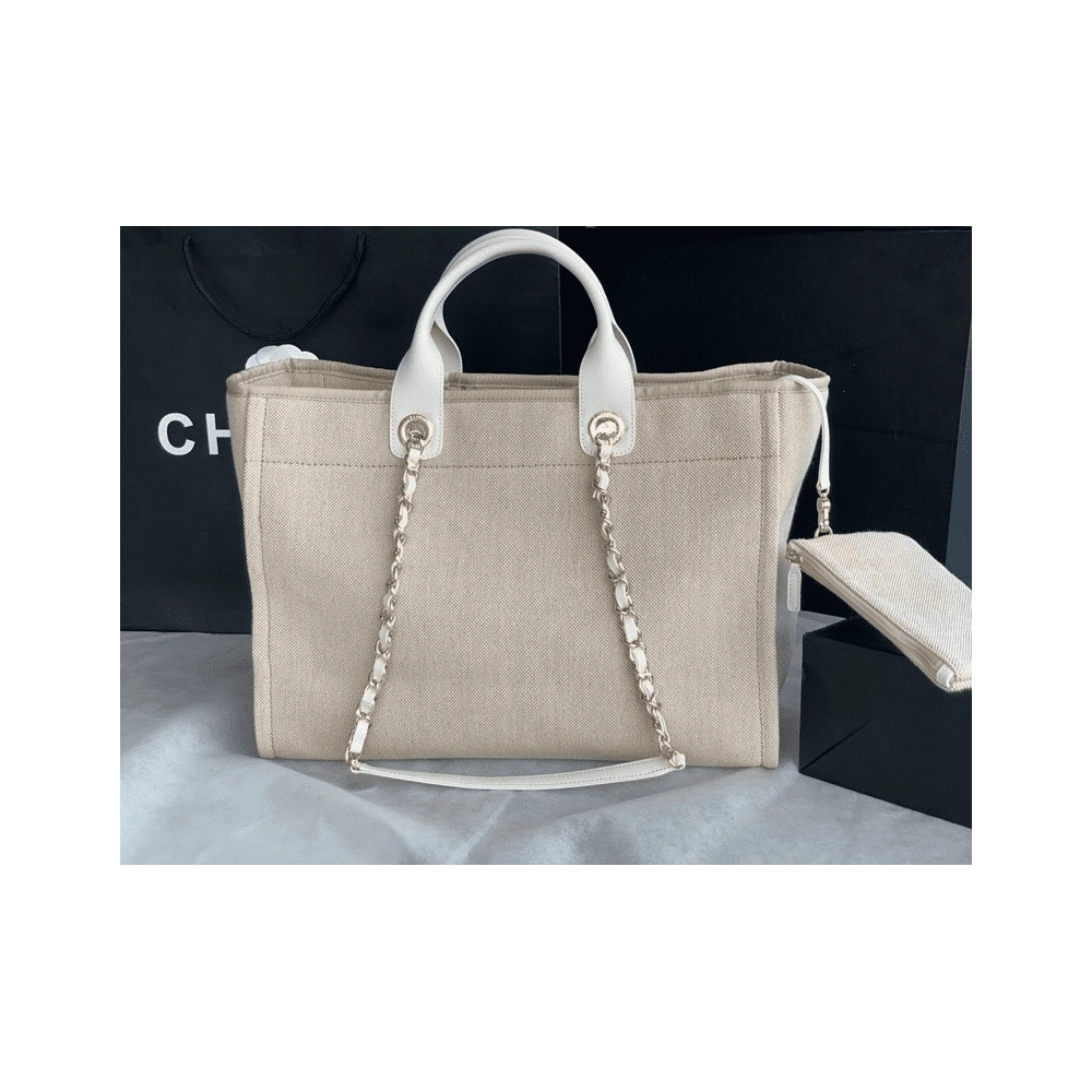 Chanel Mixed Fibers Calfskin Deauville Tote Light Grey,CHANEL,BAGS