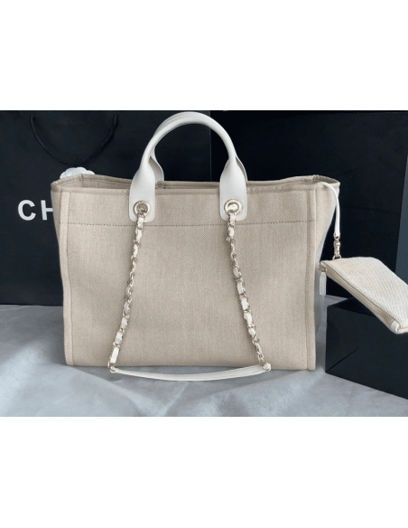 Chanel Mixed Fibers Calfskin Deauville Tote Light Grey,CHANEL,BAGS