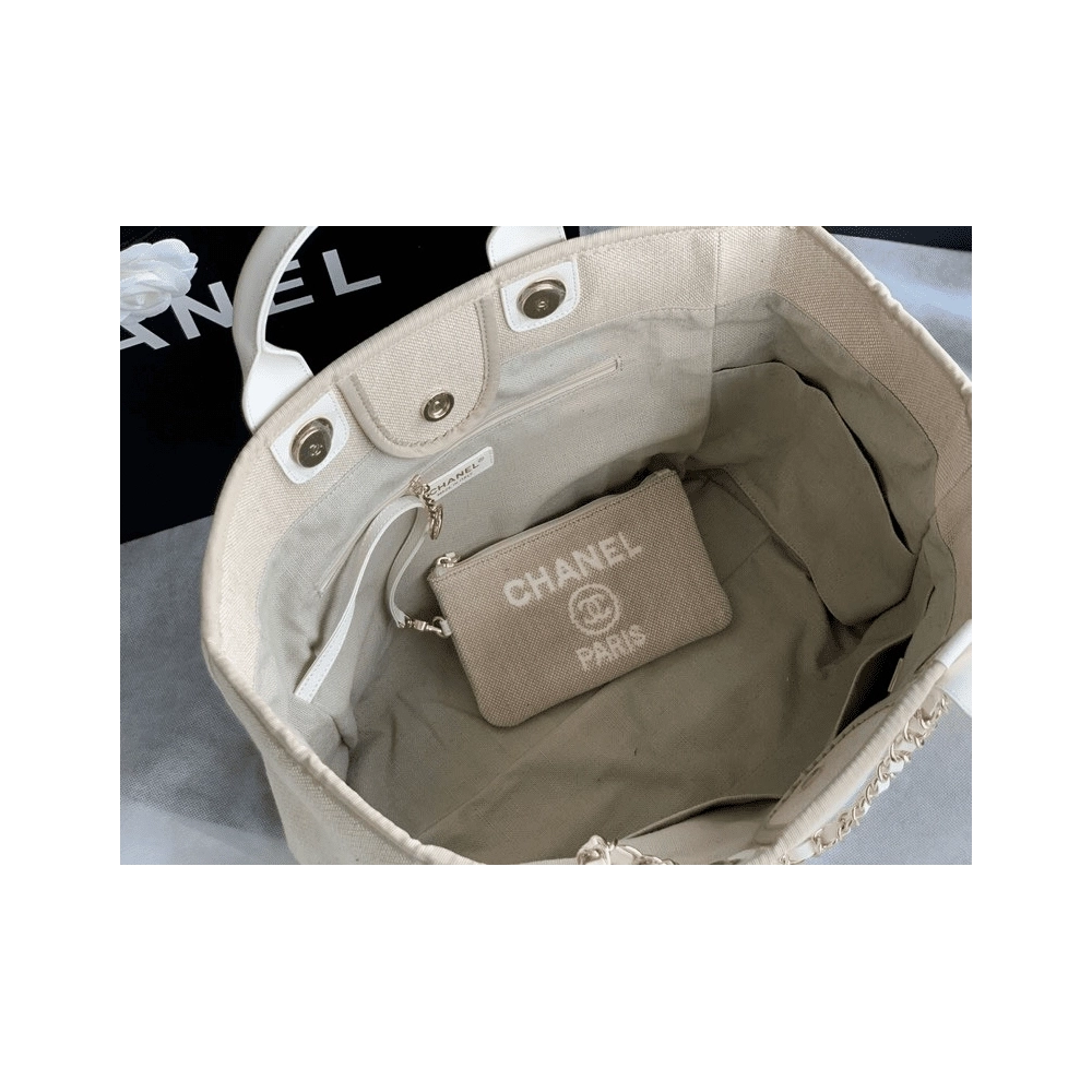 Chanel Mixed Fibers Calfskin Deauville Tote Light Grey,CHANEL,BAGS