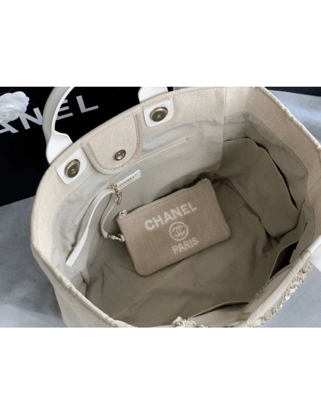 Chanel Mixed Fibers Calfskin Deauville Tote Light Grey,CHANEL,BAGS