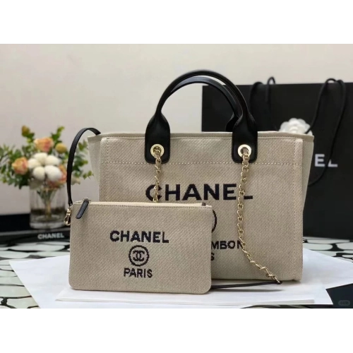 Chanel Mixed Fibers Calfskin Deauville Tote Light Grey 54123172,CHANEL,BAGS