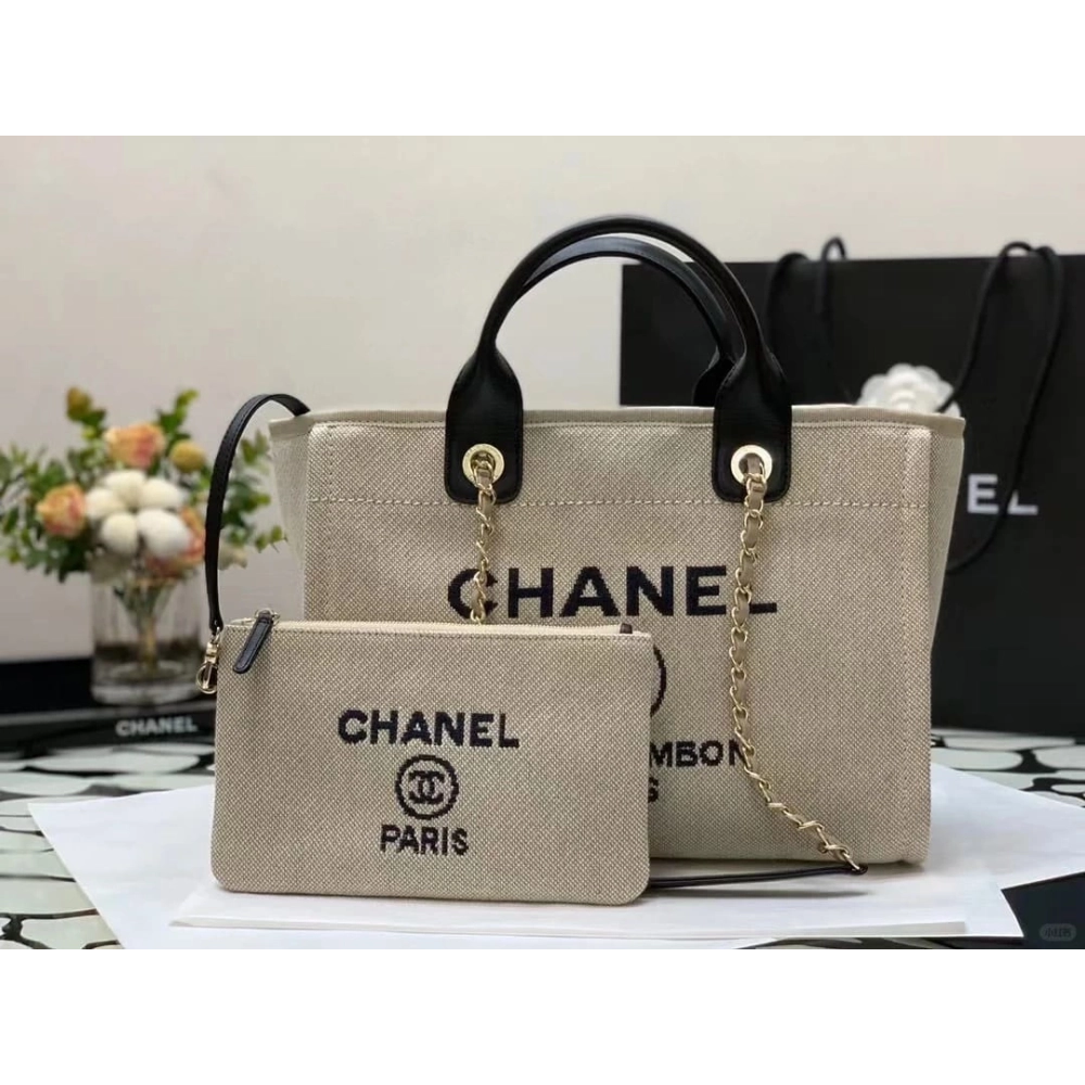 Chanel Mixed Fibers Calfskin Deauville Tote Light Grey 54123172,CHANEL,BAGS