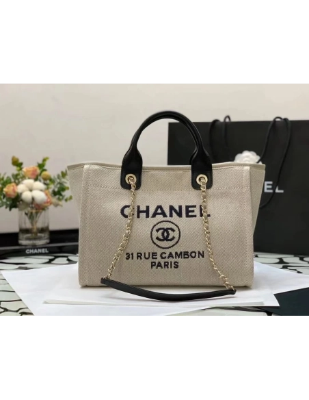 Chanel Mixed Fibers Calfskin Deauville Tote Light Grey 54123172,CHANEL,BAGS