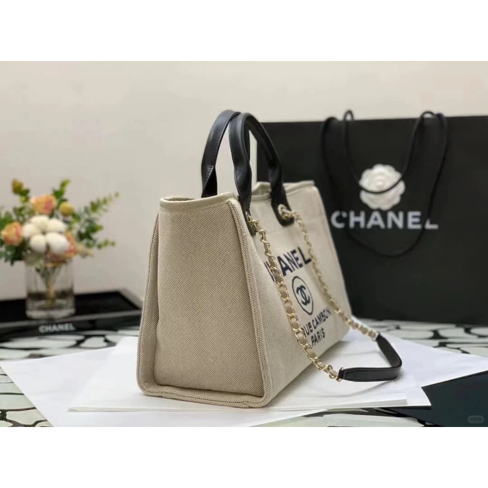 Chanel Mixed Fibers Calfskin Deauville Tote Light Grey 54123172,CHANEL,BAGS