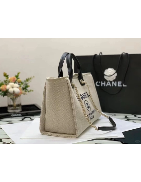 Chanel Mixed Fibers Calfskin Deauville Tote Light Grey 54123172,CHANEL,BAGS