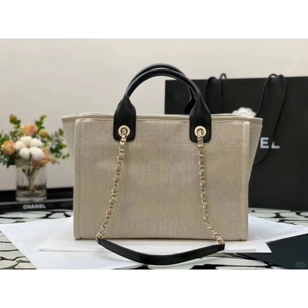 Chanel Mixed Fibers Calfskin Deauville Tote Light Grey 54123172,CHANEL,BAGS