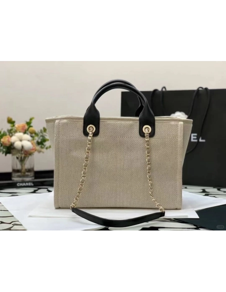 Chanel Mixed Fibers Calfskin Deauville Tote Light Grey 54123172,CHANEL,BAGS