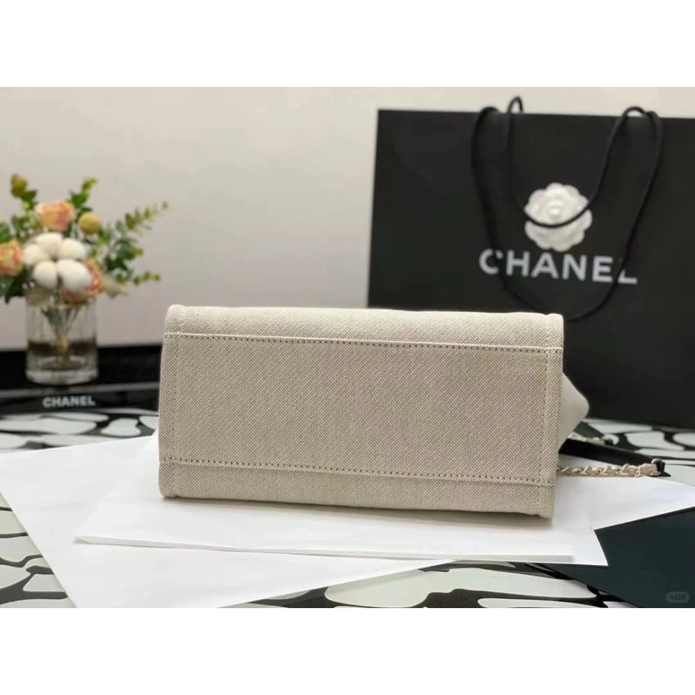 Chanel Mixed Fibers Calfskin Deauville Tote Light Grey 54123172,CHANEL,BAGS