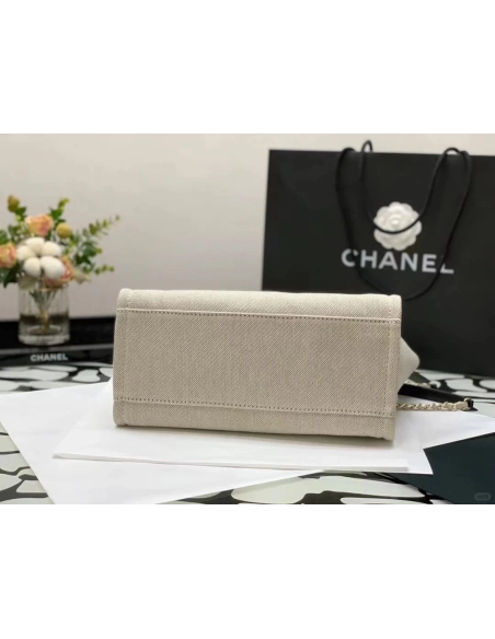 Chanel Mixed Fibers Calfskin Deauville Tote Light Grey 54123172,CHANEL,BAGS