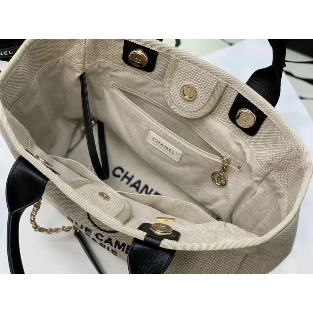 Chanel Mixed Fibers Calfskin Deauville Tote Light Grey 54123172,CHANEL,BAGS