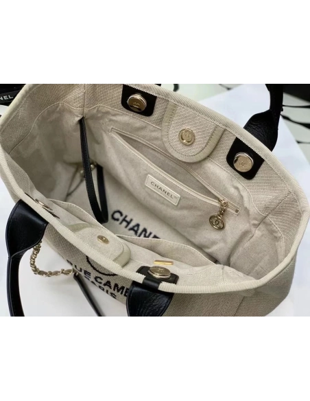 Chanel Mixed Fibers Calfskin Deauville Tote Light Grey 54123172,CHANEL,BAGS