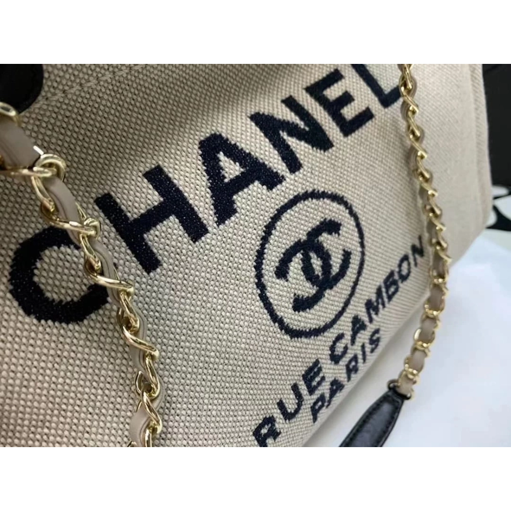 Chanel Mixed Fibers Calfskin Deauville Tote Light Grey 54123172,CHANEL,BAGS