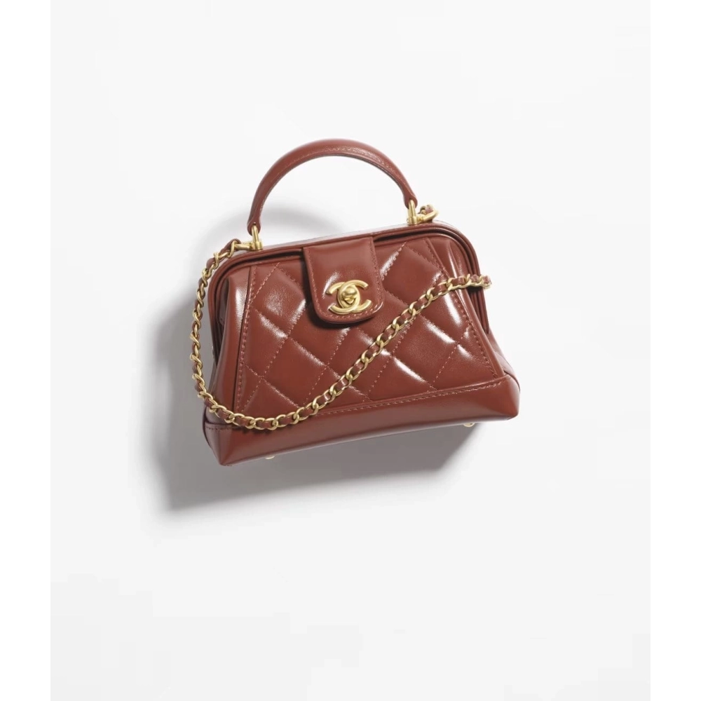 Chanel Polished Lambskin Gold Tone Metal Brown,CHANEL,BAGS