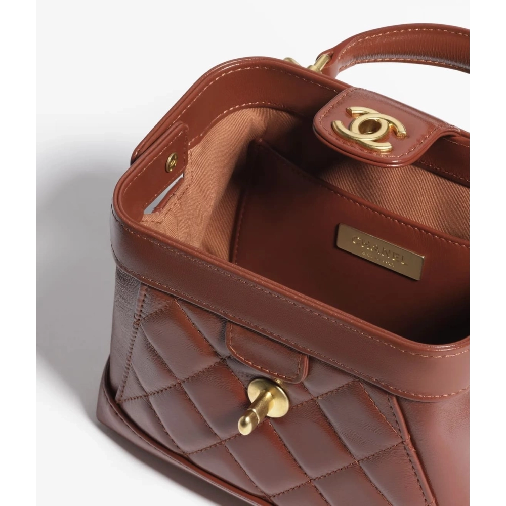 Chanel Polished Lambskin Gold Tone Metal Brown,CHANEL,BAGS