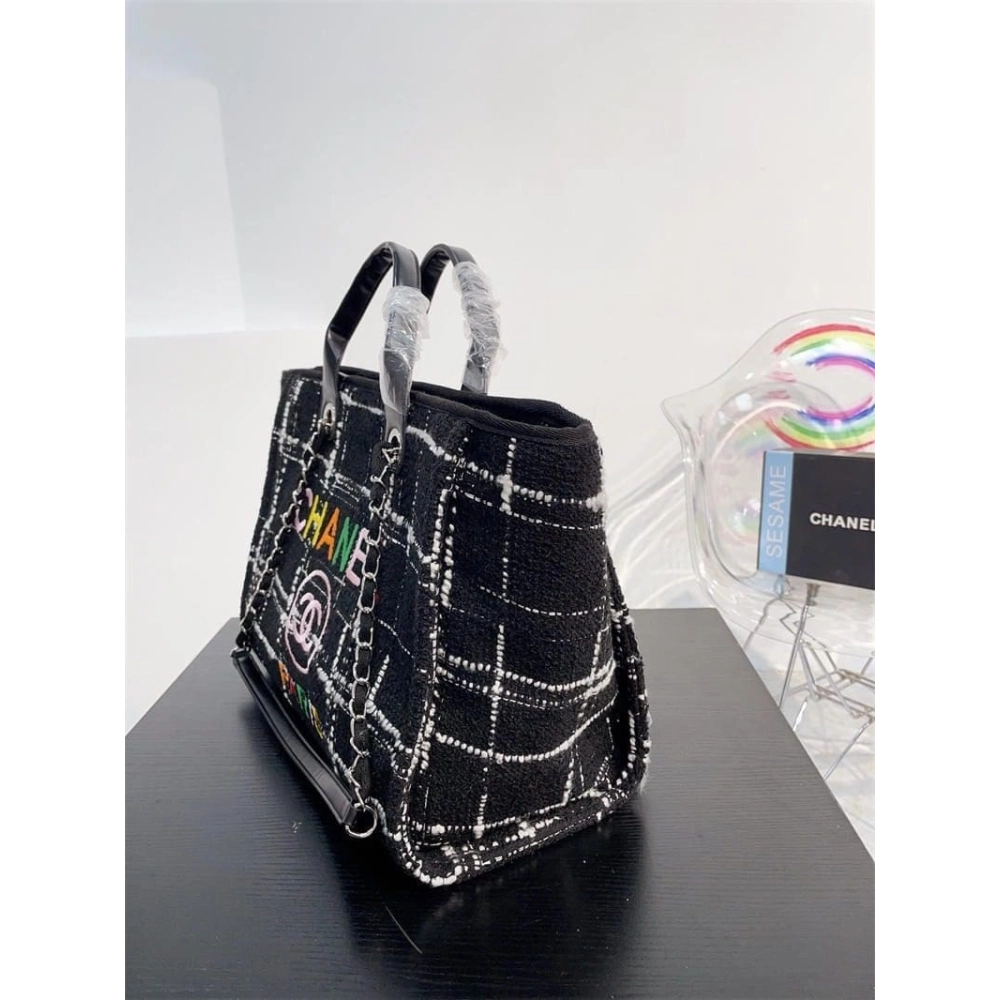 Chanel Rainbow Black Tweed Deauville Tote Black,CHANEL,BAGS