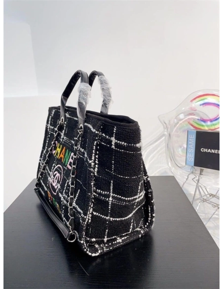 Chanel Rainbow Black Tweed Deauville Tote Black,CHANEL,BAGS