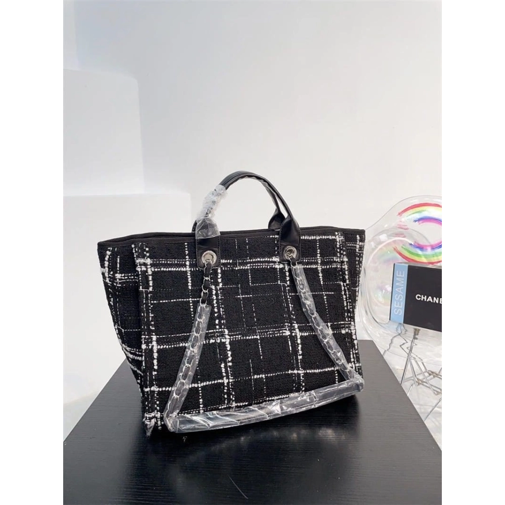 Chanel Rainbow Black Tweed Deauville Tote Black,CHANEL,BAGS
