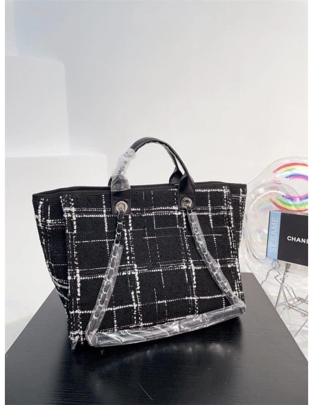 Chanel Rainbow Black Tweed Deauville Tote Black,CHANEL,BAGS