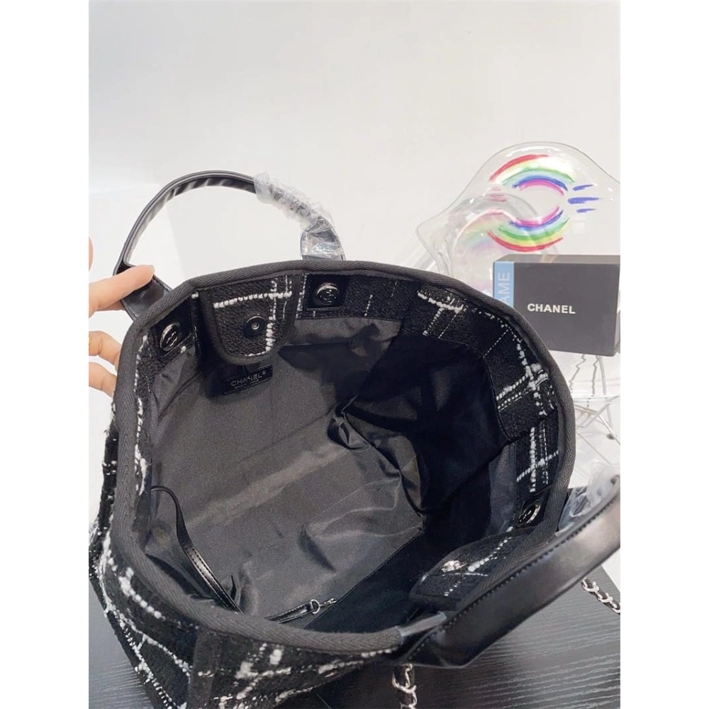 Chanel Rainbow Black Tweed Deauville Tote Black,CHANEL,BAGS