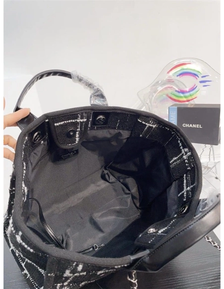 Chanel Rainbow Black Tweed Deauville Tote Black,CHANEL,BAGS
