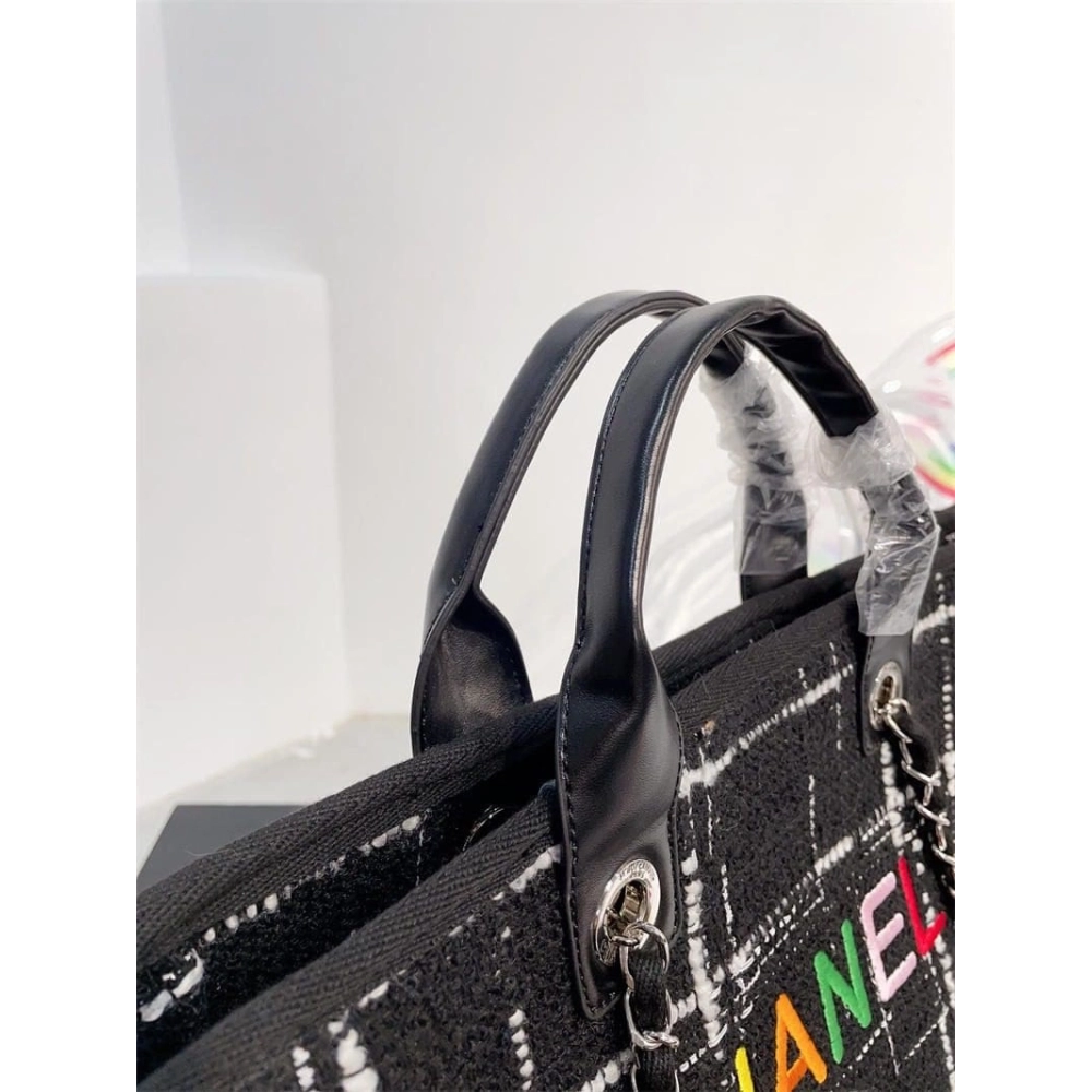 Chanel Rainbow Black Tweed Deauville Tote Black,CHANEL,BAGS