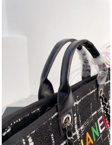 Chanel Rainbow Black Tweed Deauville Tote Black,CHANEL,BAGS