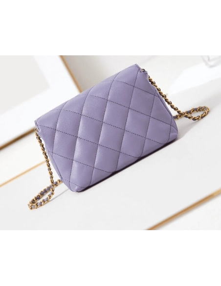Chanel Shiny Lambskin Quilted Mini Pearl Logo Flap Light Purple,CHANEL,BAGS