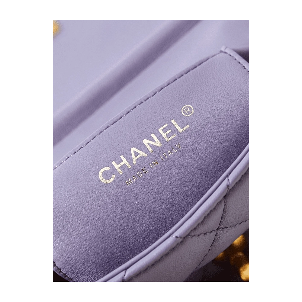 Chanel Shiny Lambskin Quilted Mini Pearl Logo Flap Light Purple,CHANEL,BAGS