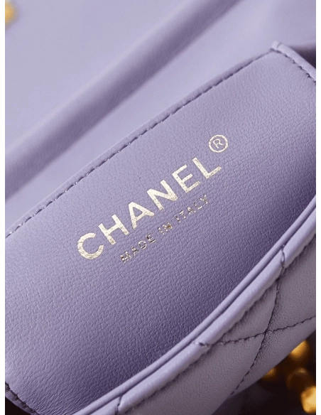 Chanel Shiny Lambskin Quilted Mini Pearl Logo Flap Light Purple,CHANEL,BAGS