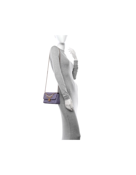 Chanel Shiny Lambskin Quilted Mini Pearl Logo Flap Light Purple,CHANEL,BAGS