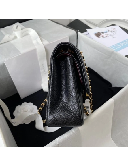 CHANEL SMALL CLASSIC HANDBAG Grained Calfskin Gold Metal,CHANEL,BAGS