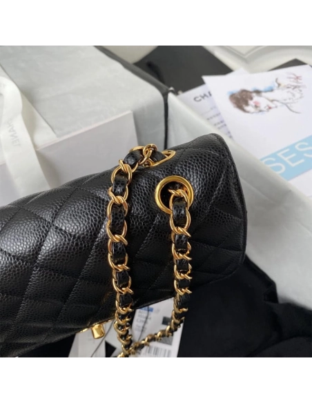 CHANEL SMALL CLASSIC HANDBAG Grained Calfskin Gold Metal,CHANEL,BAGS