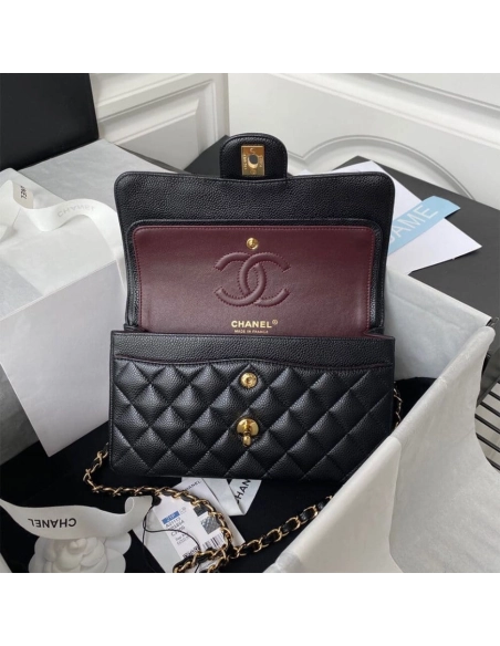 CHANEL SMALL CLASSIC HANDBAG Grained Calfskin Gold Metal,CHANEL,BAGS