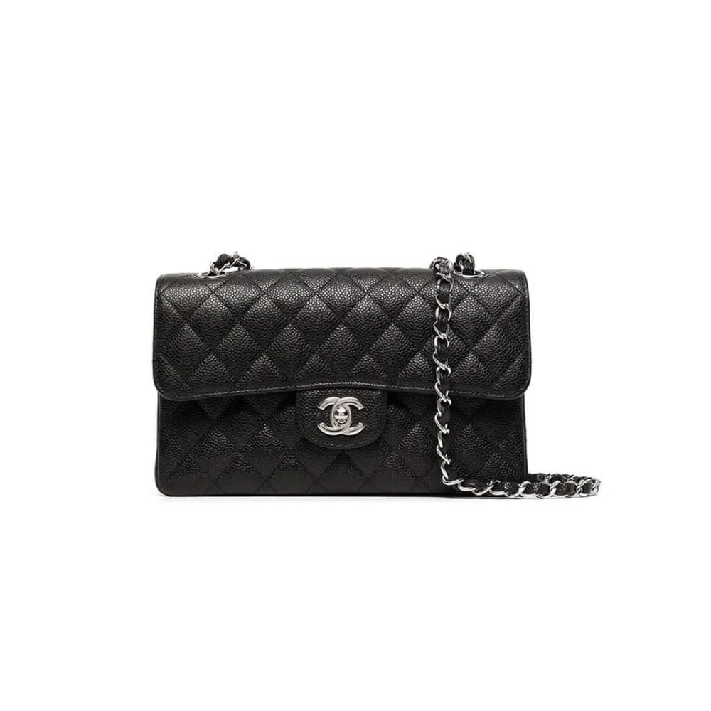 CHANEL SMALL CLASSIC HANDBAG Grained Calfskin Silver Metal,CHANEL,BAGS