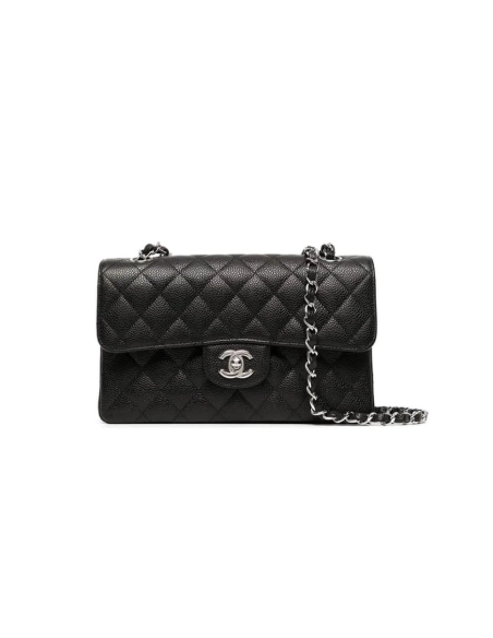 CHANEL SMALL CLASSIC HANDBAG Grained Calfskin Silver Metal,CHANEL,BAGS