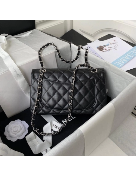 CHANEL SMALL CLASSIC HANDBAG Grained Calfskin Silver Metal,CHANEL,BAGS