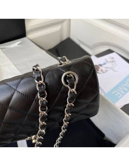 CHANEL SMALL CLASSIC HANDBAG Grained Calfskin Silver Metal,CHANEL,BAGS