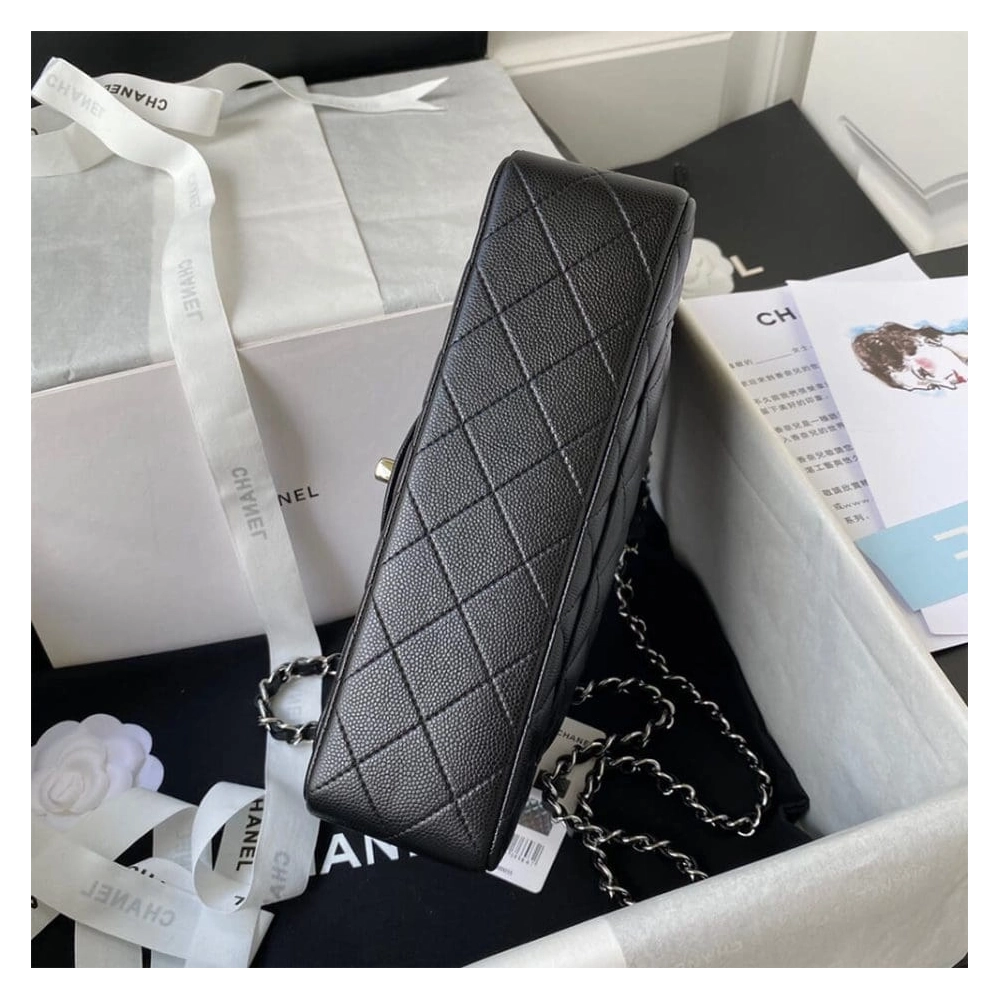 CHANEL SMALL CLASSIC HANDBAG Grained Calfskin Silver Metal,CHANEL,BAGS