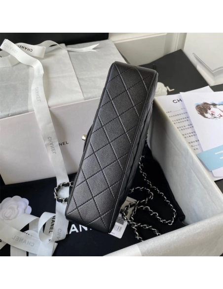 CHANEL SMALL CLASSIC HANDBAG Grained Calfskin Silver Metal,CHANEL,BAGS