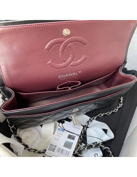 CHANEL SMALL CLASSIC HANDBAG Grained Calfskin Silver Metal,CHANEL,BAGS