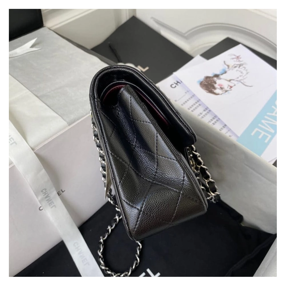 CHANEL SMALL CLASSIC HANDBAG Grained Calfskin Silver Metal,CHANEL,BAGS