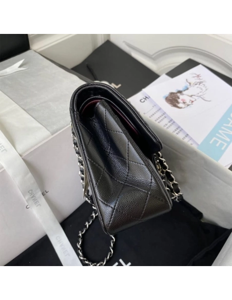 CHANEL SMALL CLASSIC HANDBAG Grained Calfskin Silver Metal,CHANEL,BAGS