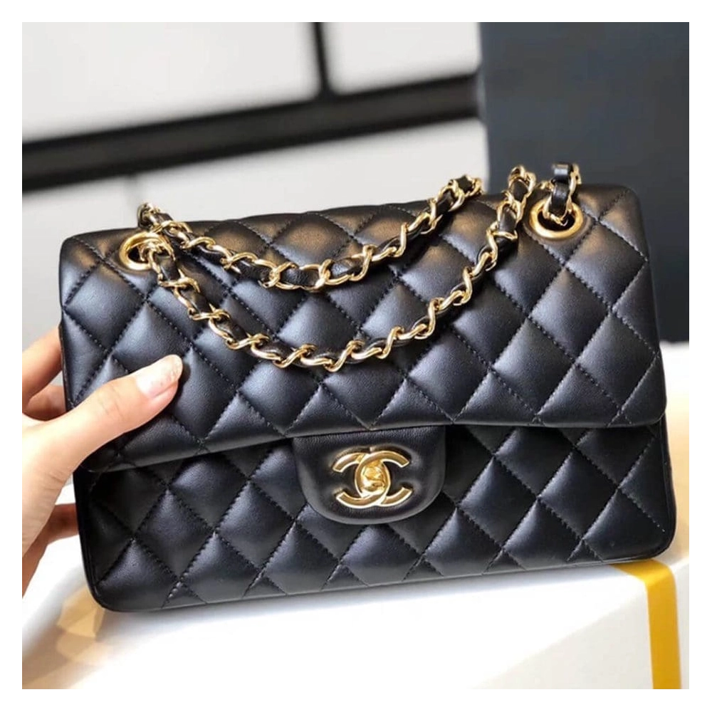 CHANEL SMALL CLASSIC HANDBAG LAMBSKIN GOLD METAL,CHANEL,BAGS