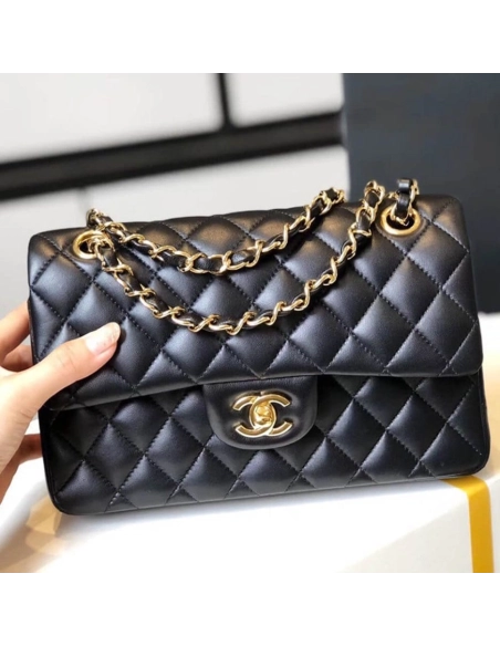 CHANEL SMALL CLASSIC HANDBAG LAMBSKIN GOLD METAL,CHANEL,BAGS