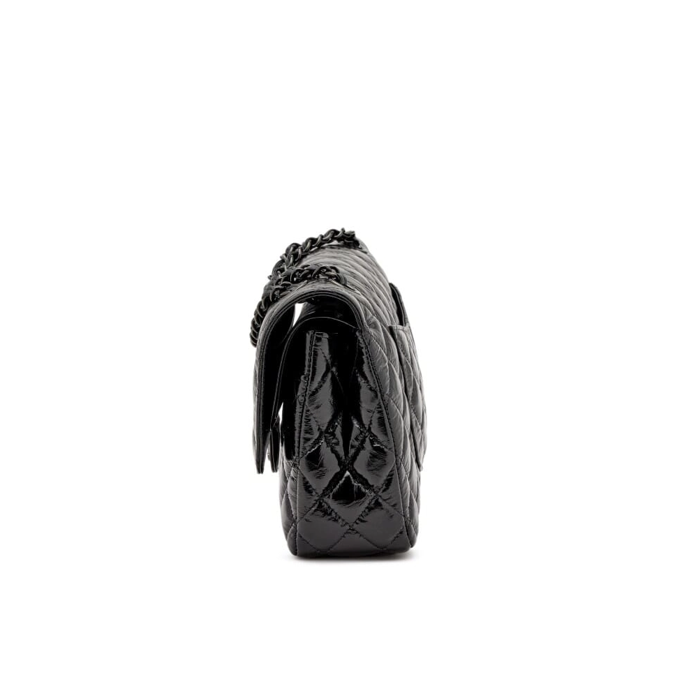 Chanel So Black Classic Double Flap Quilted Shiny Crumpled Bag,CHANEL,BAGS